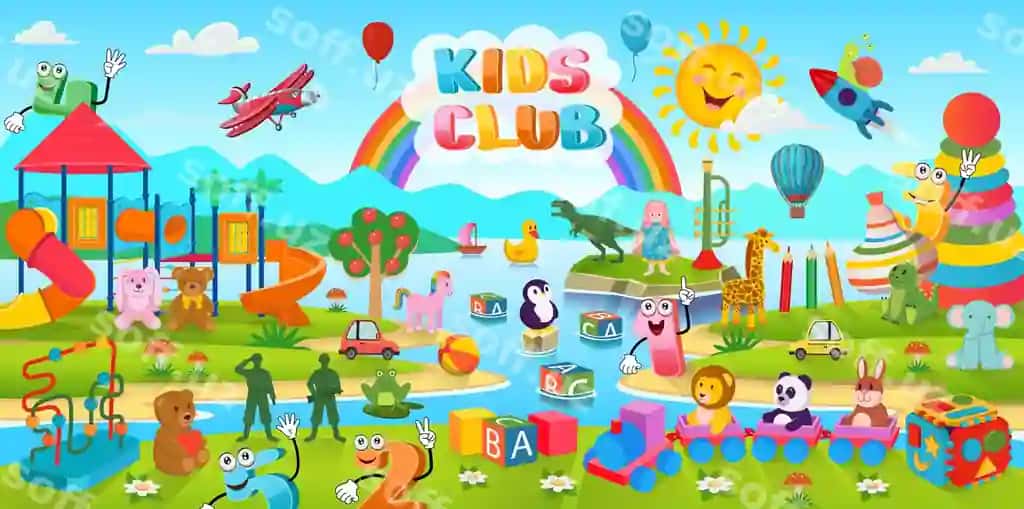Multfil'm orqa fonda ko'plab o'yinchoqlar o'yin maydonidagi bolalar | Cartoon background with lots toys playground kids