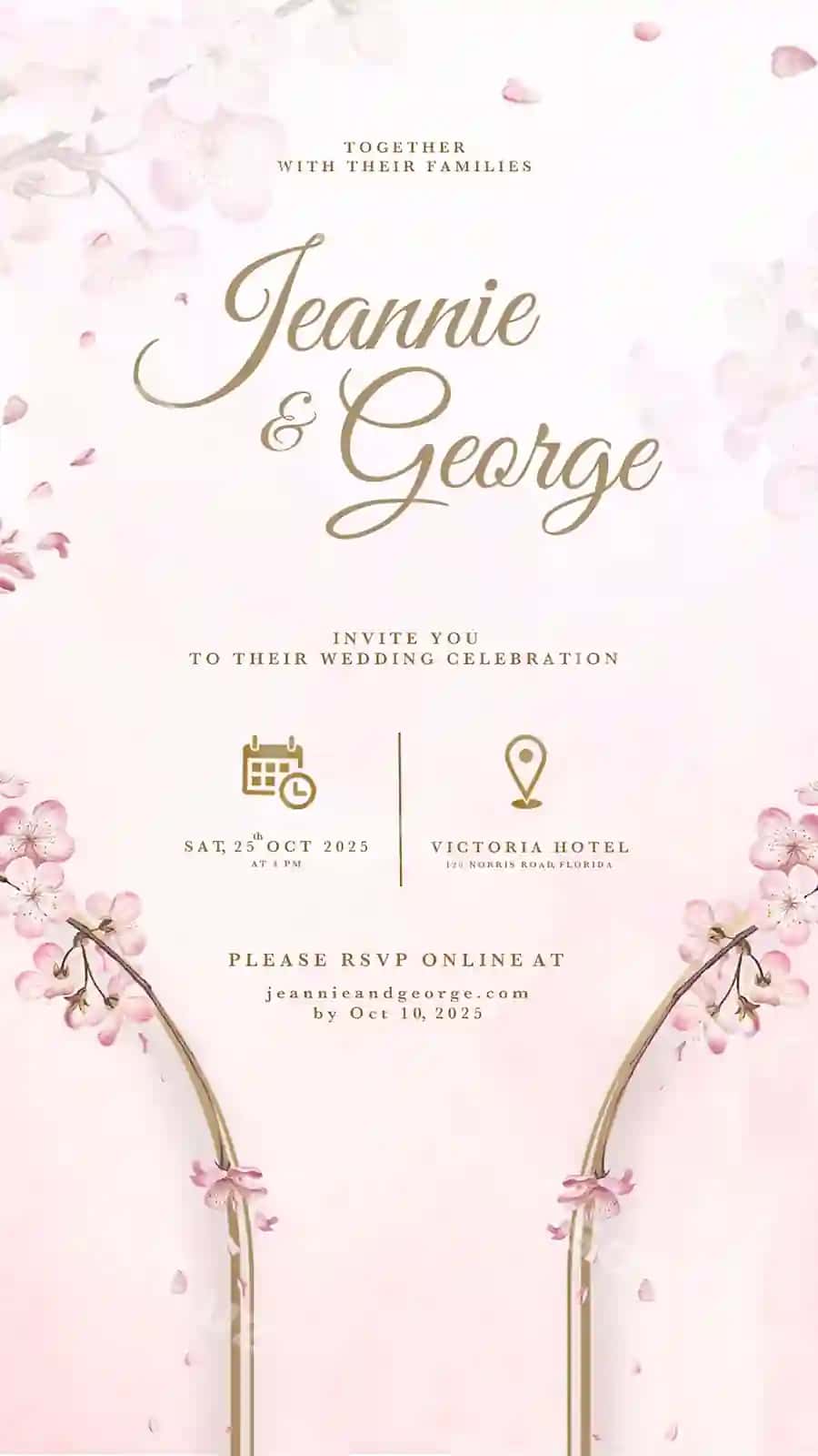 Raqamli turmе taklifnomasi pushti gilos guruch bilan | Digital wedding invitation with pink cherry blossom