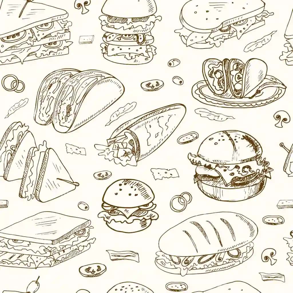 Sandvichlar tekkanli pattern klub sandvichi cheeseburger hamburger | Sandwiches seamless pattern club sandwich cheeseburger hamburger