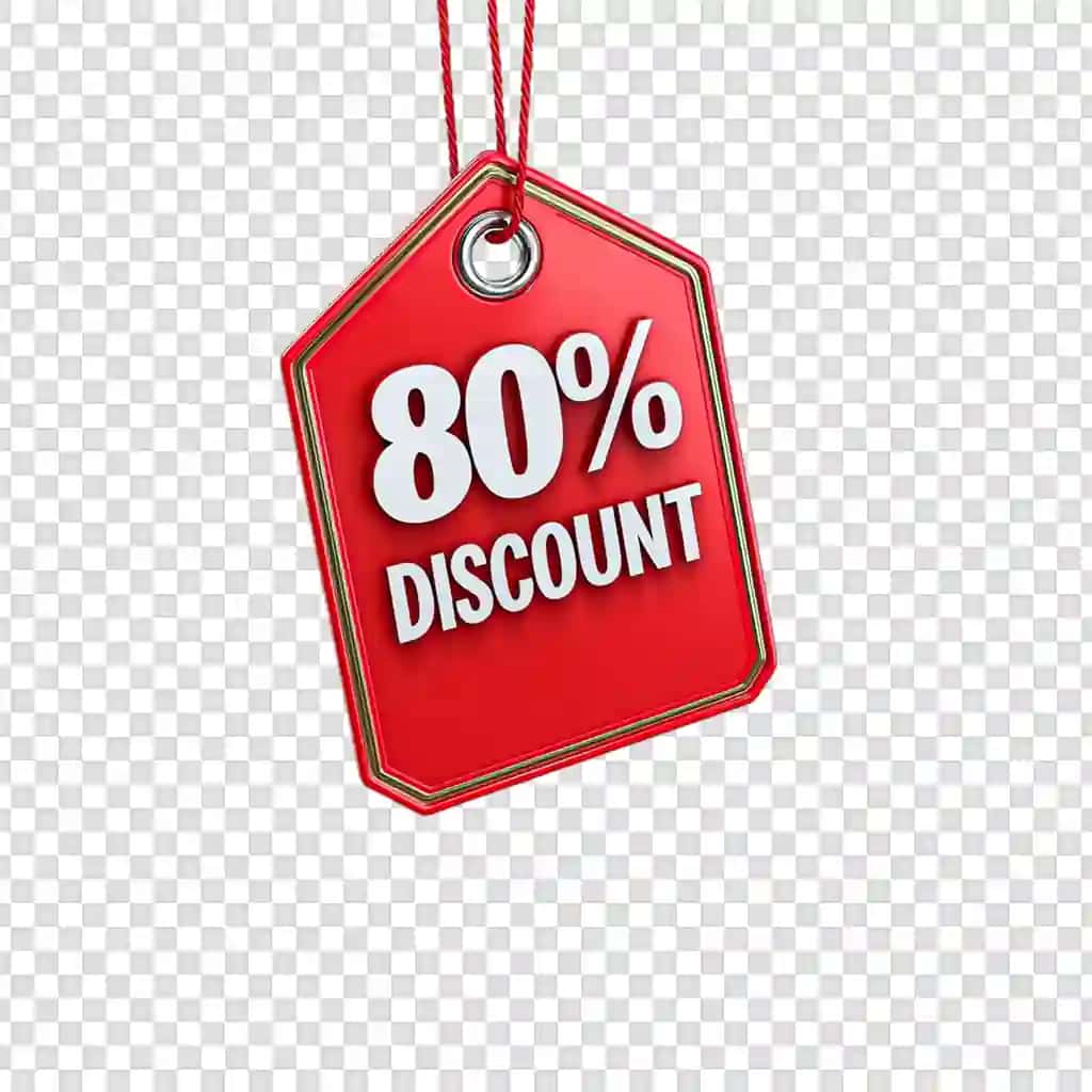 Chegirmali chegirmali shaffof fonda qizil savdo belgisi | Red sale tag with percentage off discount transparent background