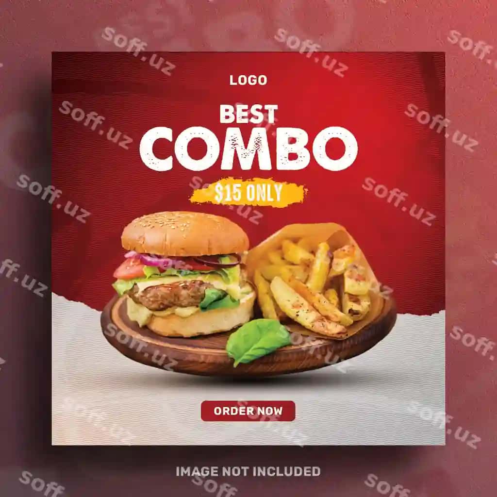 Burger restorani kombinatsiya taklifoti ijtimoiy media reklama posti dizayni | Burger restaurant combo offer social media promotion post design