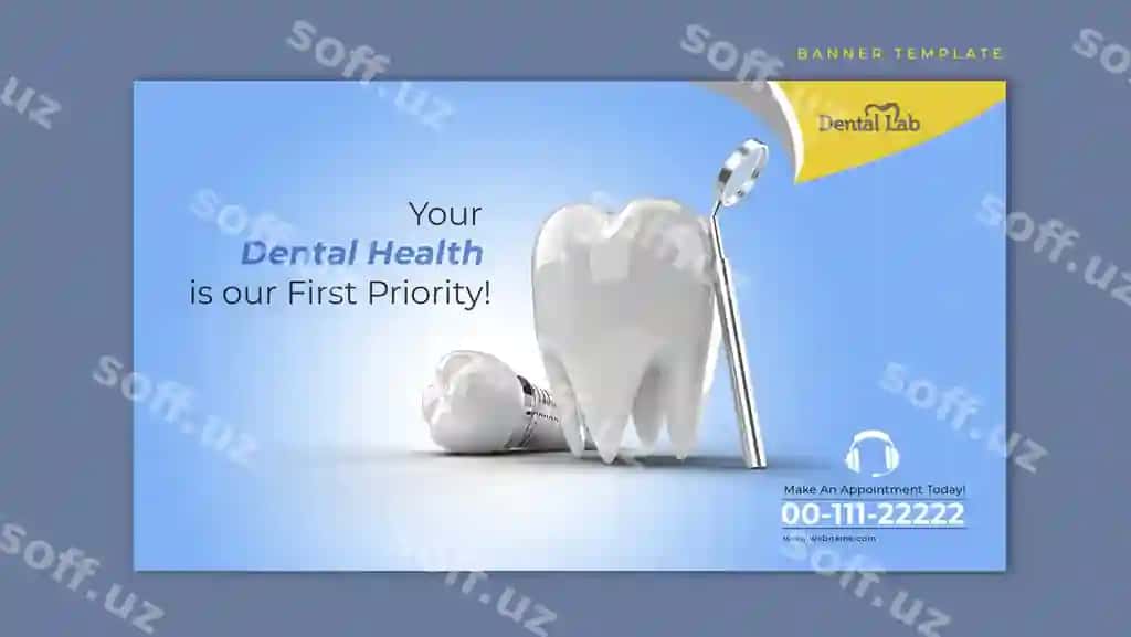 Tish implantlari jarrohligi konseptsiyasi gorizontal banner shabloni | Dental implants surgery concept horizontal banner template