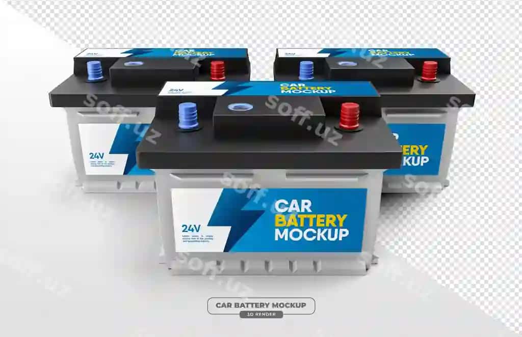Realistik mashina akkumulyatori modeli 3D render avtomobil ilovalari | Realistic car battery mockup rendered 3d render automotive applications