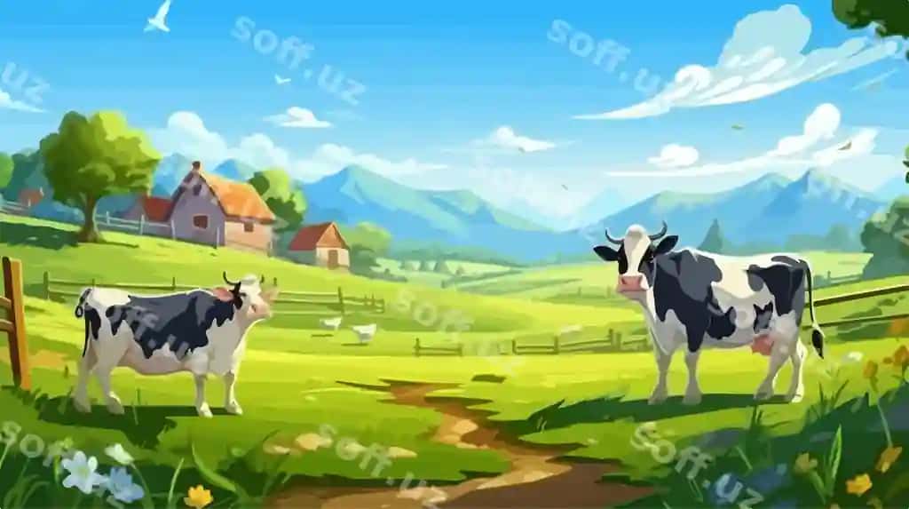 Rangli bolalar ferma doska karikatura illustratsiyasi | Colorful kids farm board cartoon illustration