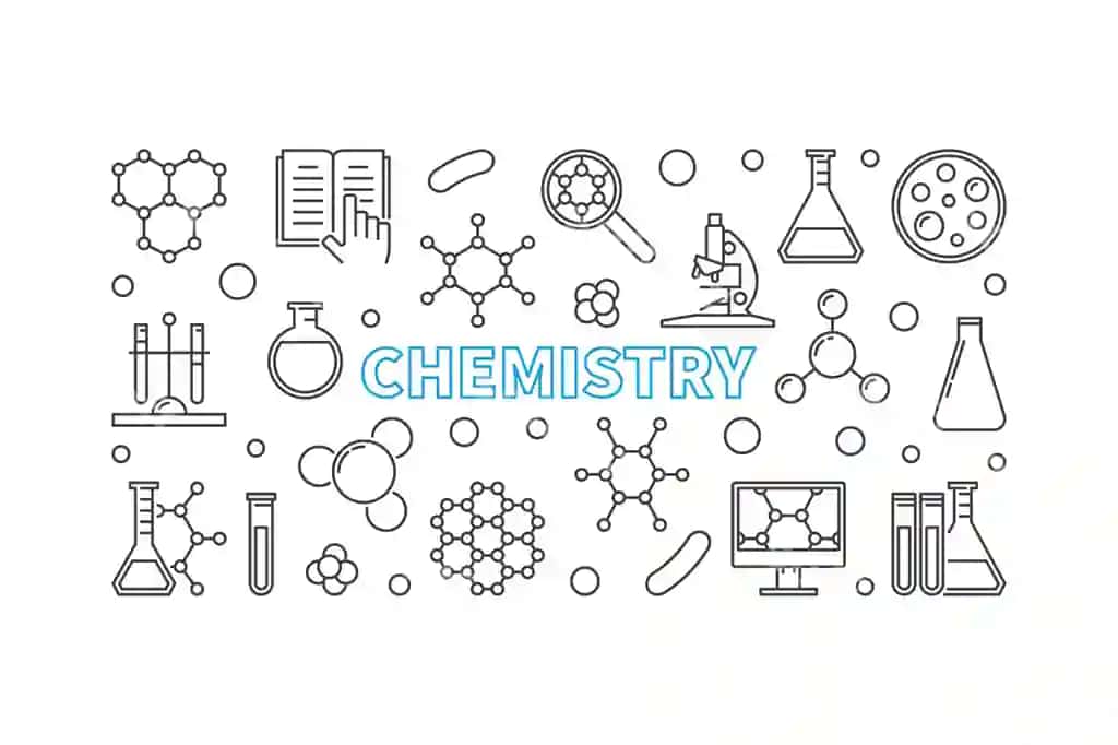 Kimyo vektor goxorizontal chiziq banner illustratsiyasi | Chemistry vector horizontal linear banner illustration