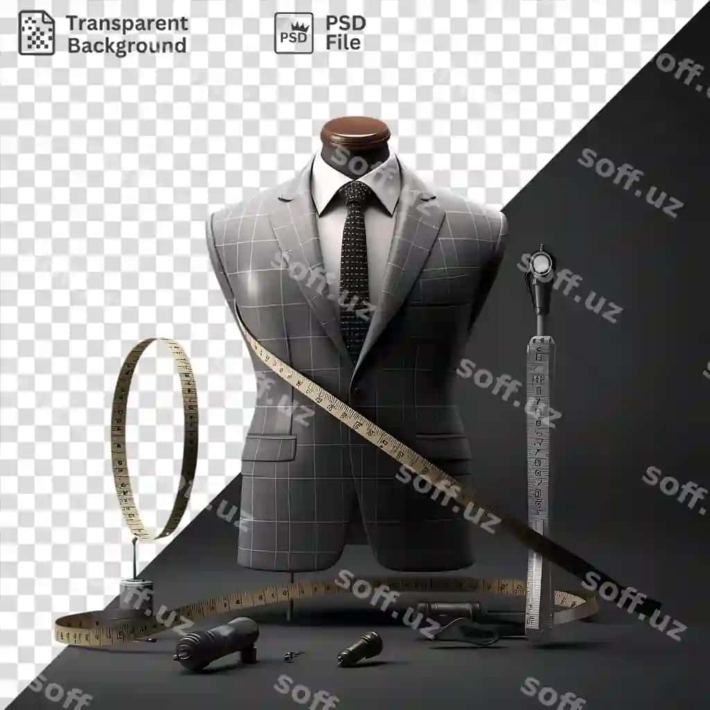 Shaffof orqa fonda ajraltirilgan 3D kurstachi oʻlchash kostyumi | Transparent background with isolated 3d tailor measuring suit