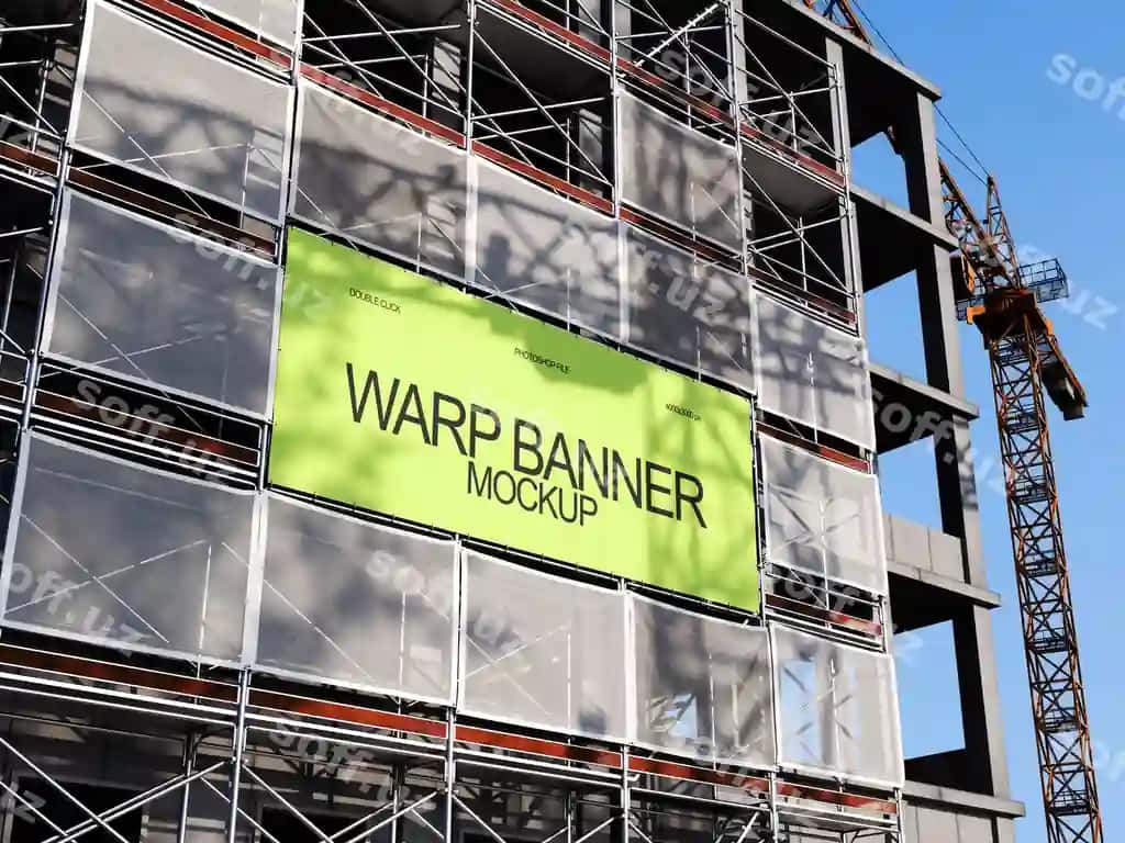 Qurilish joyi reklama banneri namunasi | Construction site advertising banner mockup