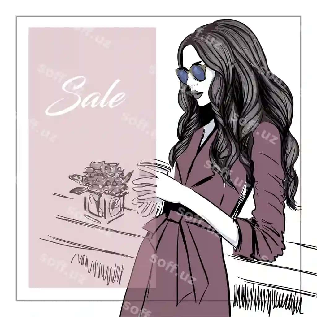 Kofe sotuv shiori bilan ayol | Woman with coffee sale banner