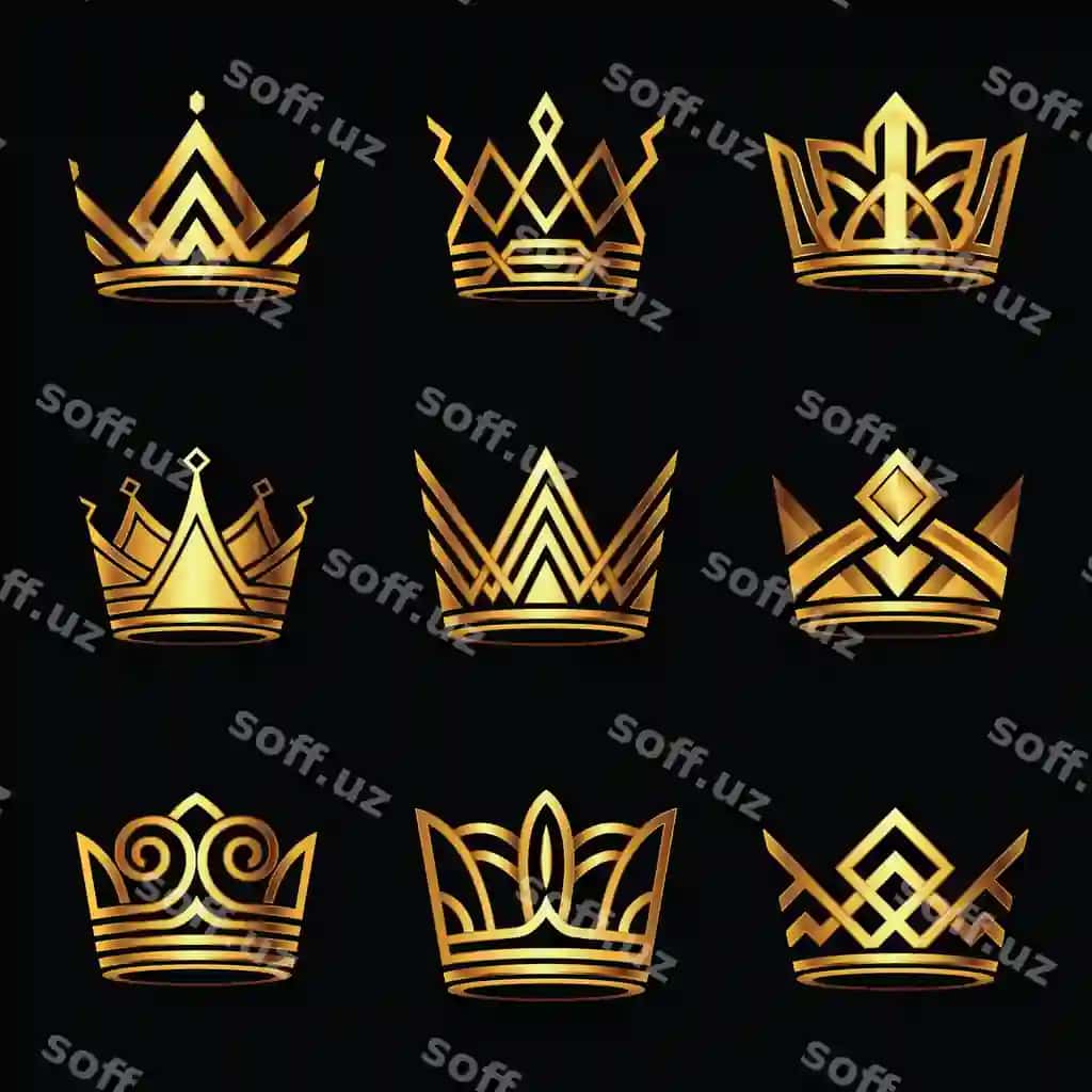 Shohonat zamonaviy oltin vektor komplekti | Crown modern gold vector set