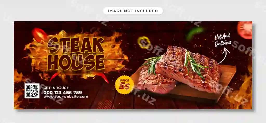Steak uy bbq Facebook cover banner shablon | Steak house bbq facebook cover banner template