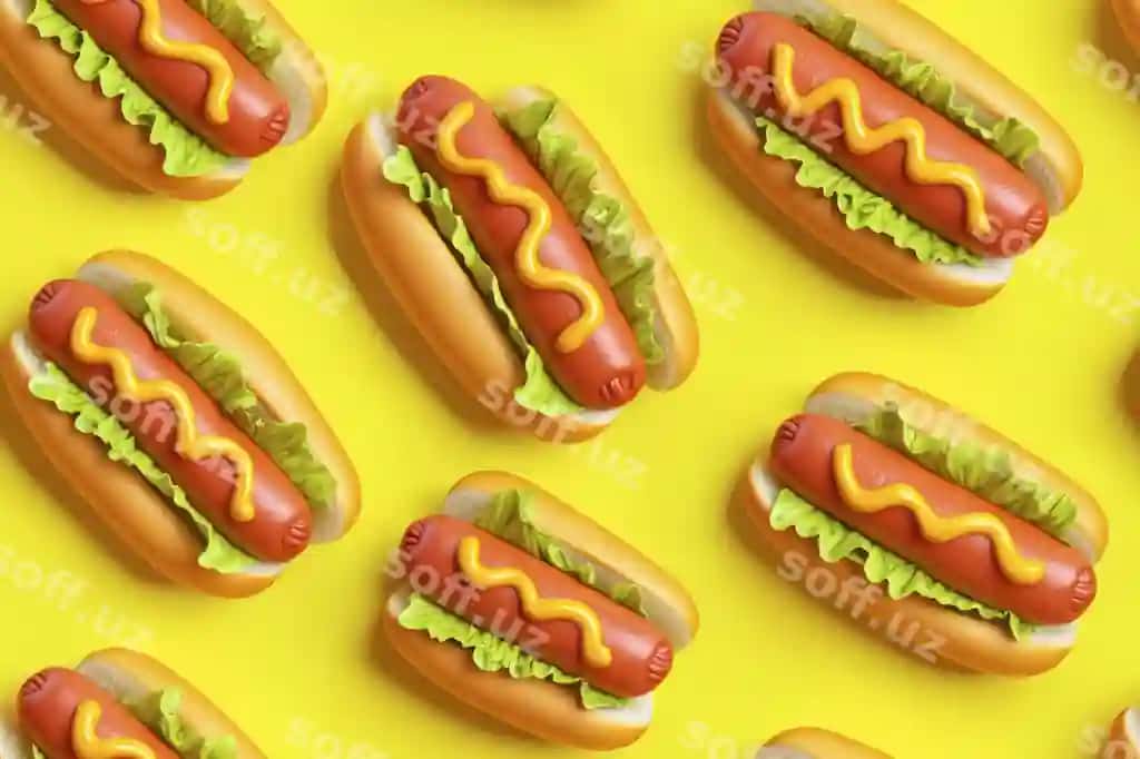 Mashqi orqa fon hotdog 3d uslubi | Tasty background hotdog 3d style