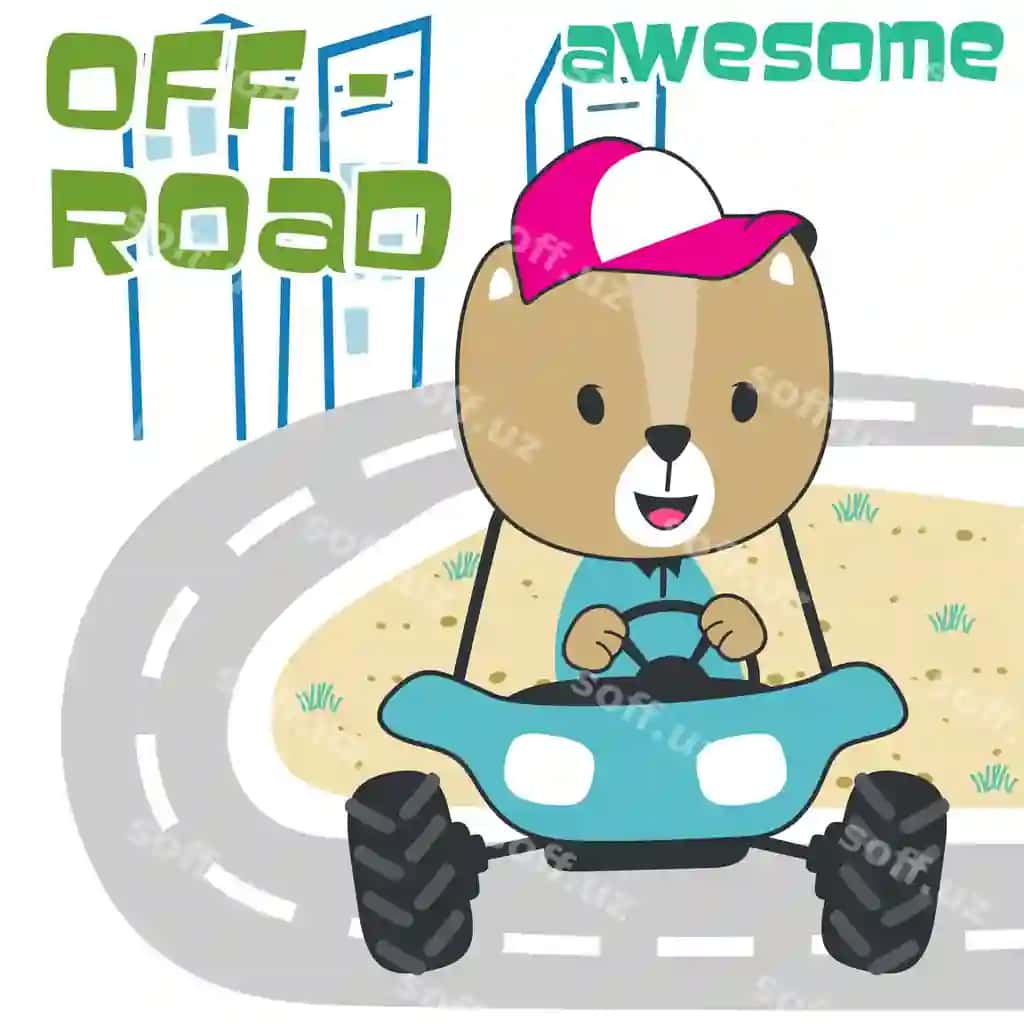 Vektor illustratsiya chiroyli kichik ayiq off-road mashina oʻrmonga borishi mumkin | Vector illustration cute little bear off road car go forest can