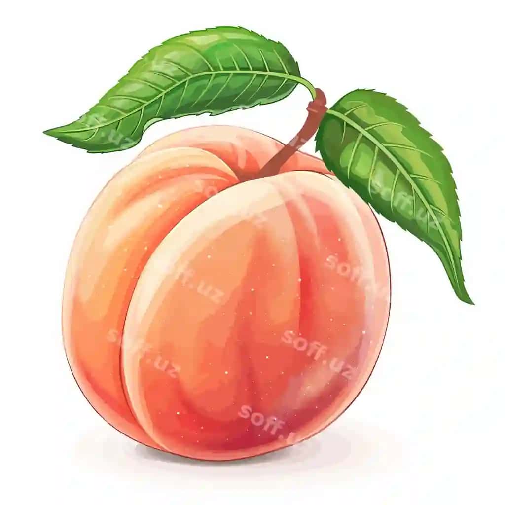 Yashil barglari bilan oq rangda ajratilgan haqiqiy shaftoli | Realistic peach with green leaves isolated white