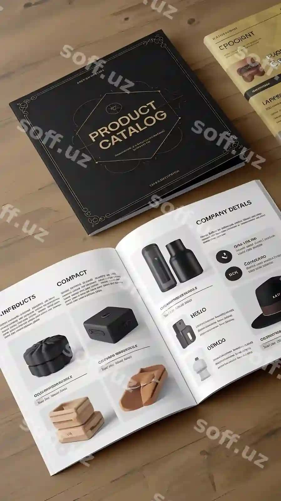 Ochiq booklet mockup professional mahsulot katalogi kompaniya broshyurasi prezentatsiya | Open booklet mockup professional product catalog company brochure presentation