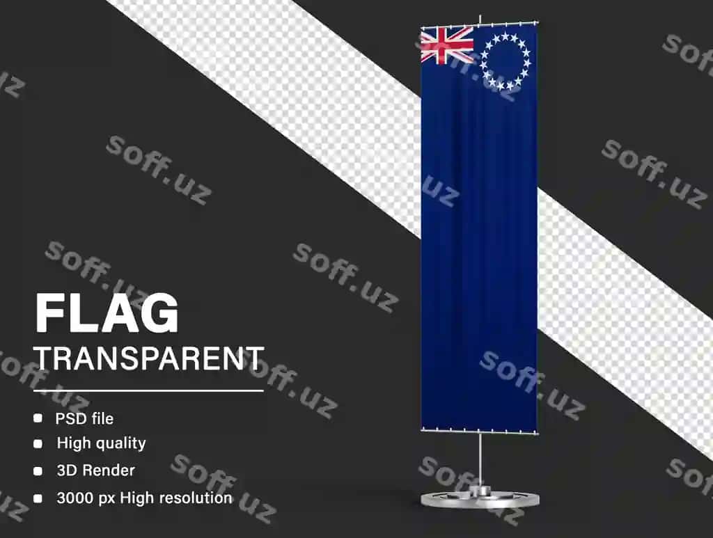 Uch o'lchovli Kookgeralar bayrog'i orqali shaffof fonda | 3d cook islands flag isolated transparent background