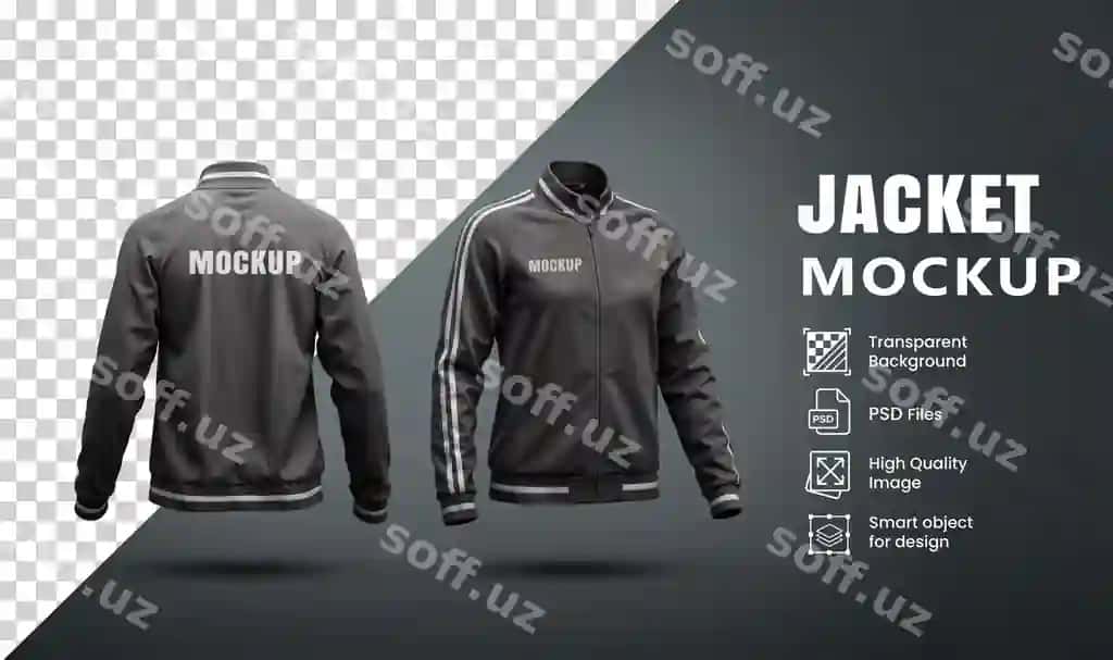 Qora jaket namuna sport kiyimi shaffof orqa fonda | Black jacket mockup sportswear with transparent background