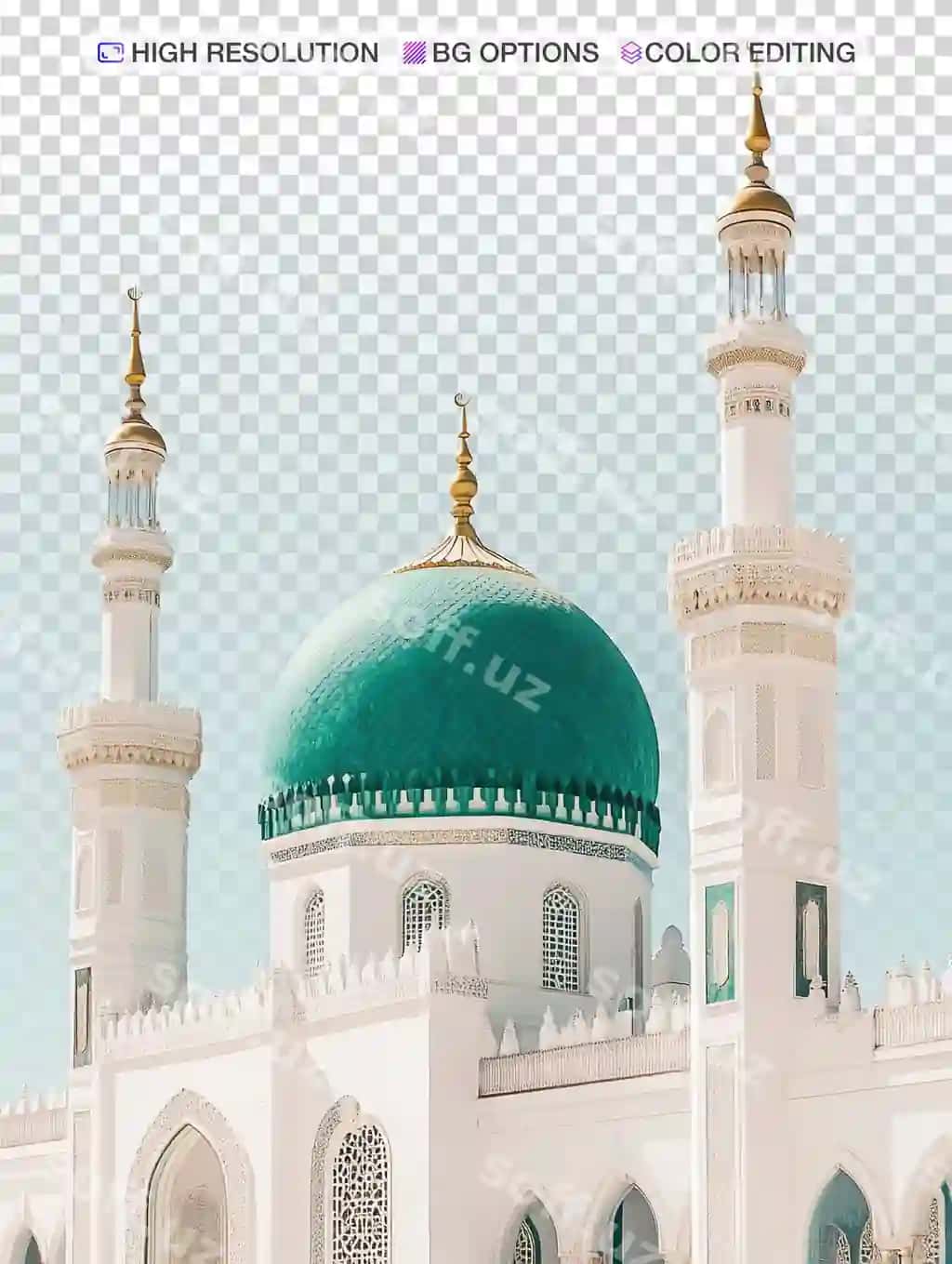 Sovuq kechki ko'rinishi katta masjidlar yashil dome va minoretlari | Serene night view great mosques green dome minarets