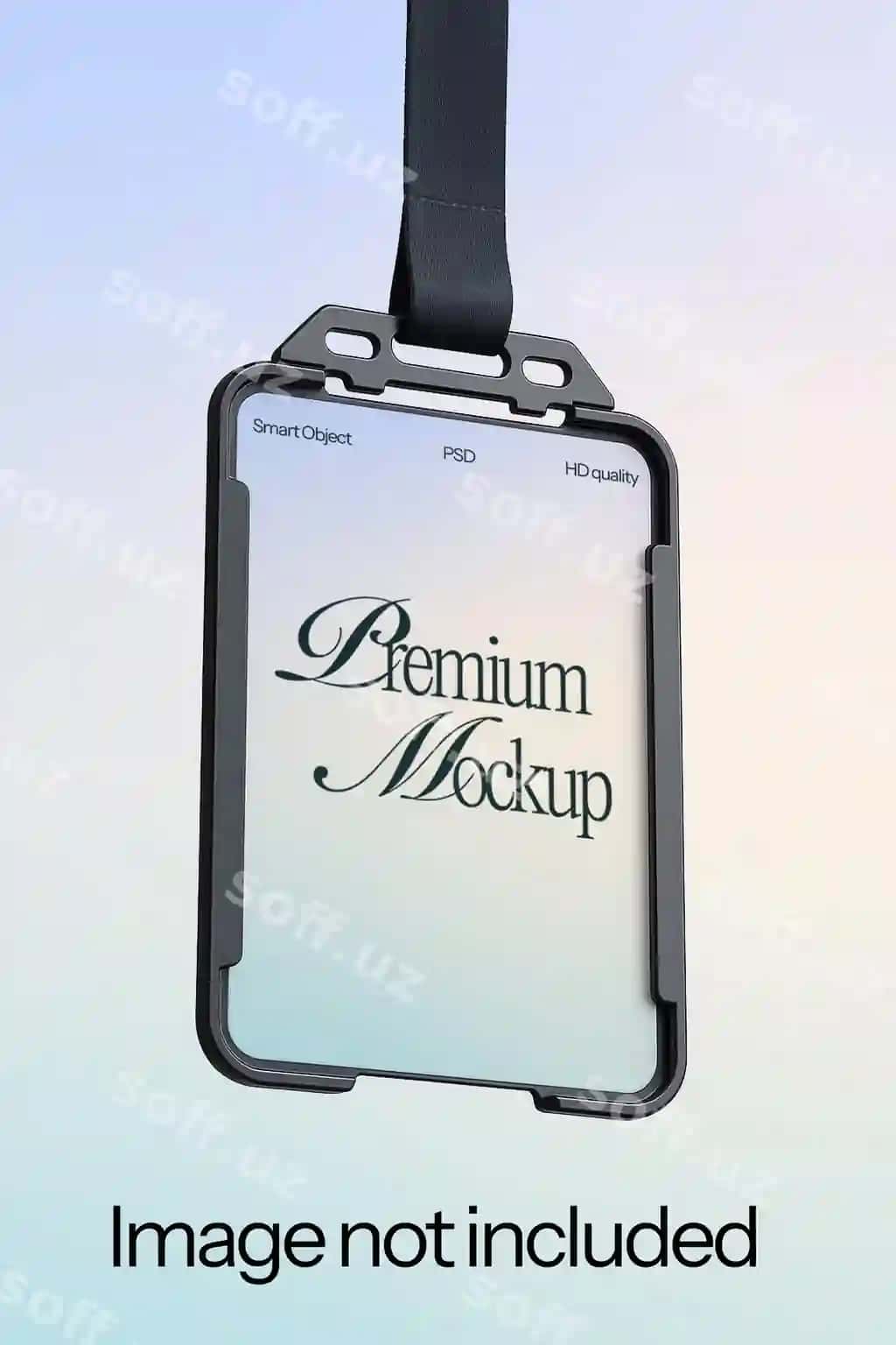 Realistik ID karta qo'llab namuna qora lanyard bilan | Realistic id card holder mockup with black lanyard