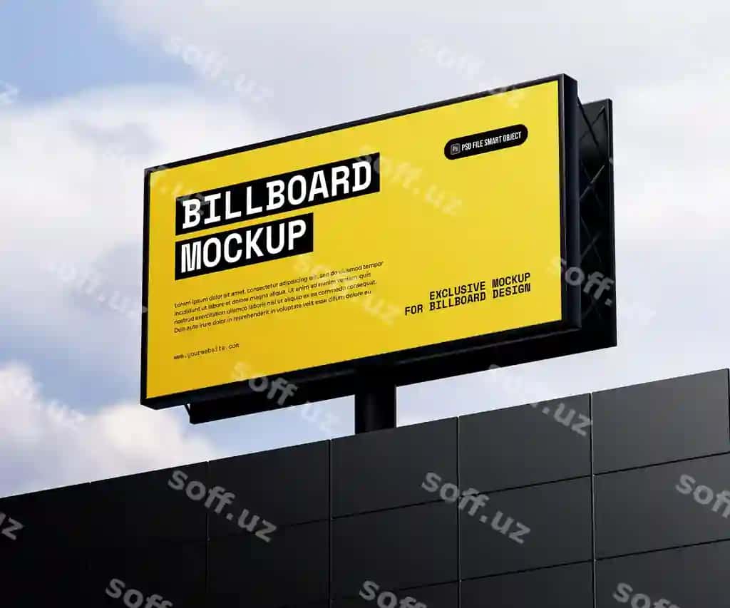 Katta reklama doskasi namunasi ko'k osmon foni | Large billboard mockup blue sky background
