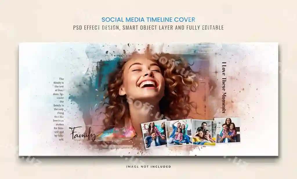 Psd suvdagi rasm effekti facebook timeline cover templatei | Psd watercolour photo effect facebook timeline cover template