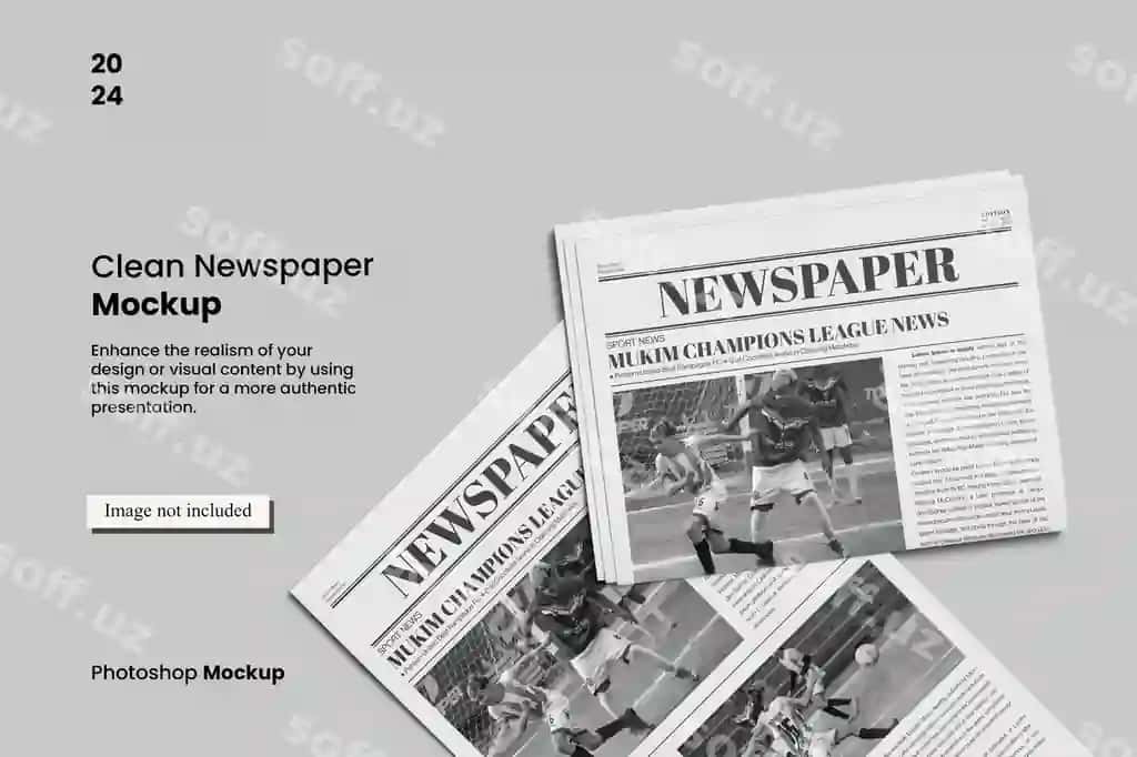 Sizning dizayn mijozlaringizni namoyish etadigan toza gazeta namunasi | Clean newspaper mockup showcasing your design clients