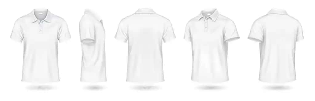 Oq polo rubokalari mockup dizayni realistik illustratsiya komplekti | White polo shirts mockup design realistic illustration set