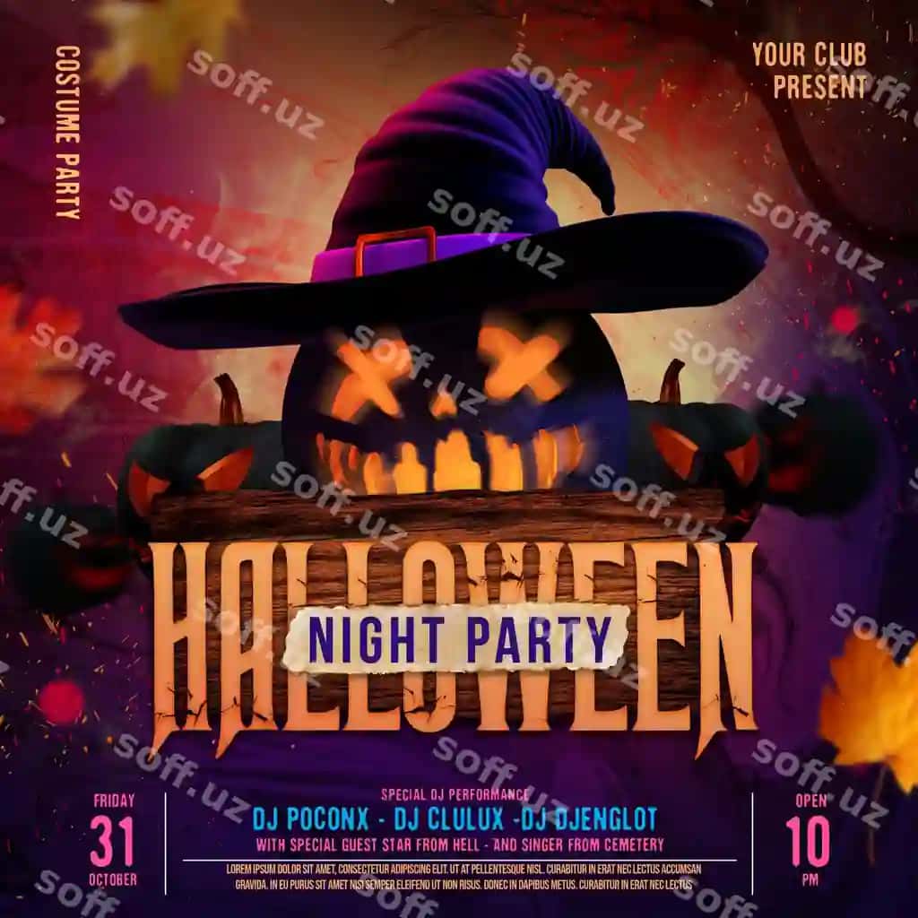 Halloween kecha ochiq media post shabloni | Halloween night party social media post template