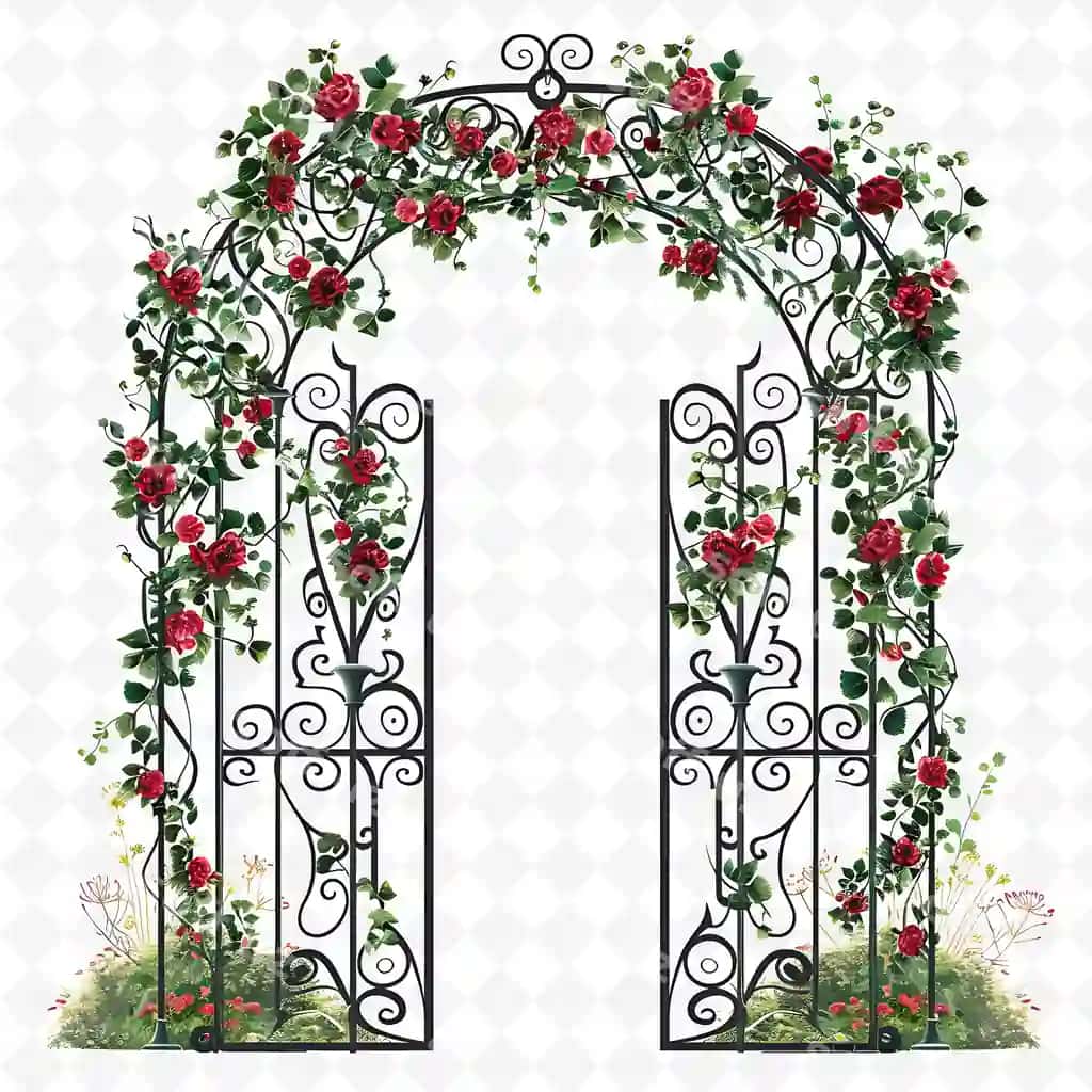 Png shablon darvozasi gulli turmali dekoratsiyalari bilan dekorativ va ijodkor | Png trellis gate with floral wedding decorations gate is dec creative