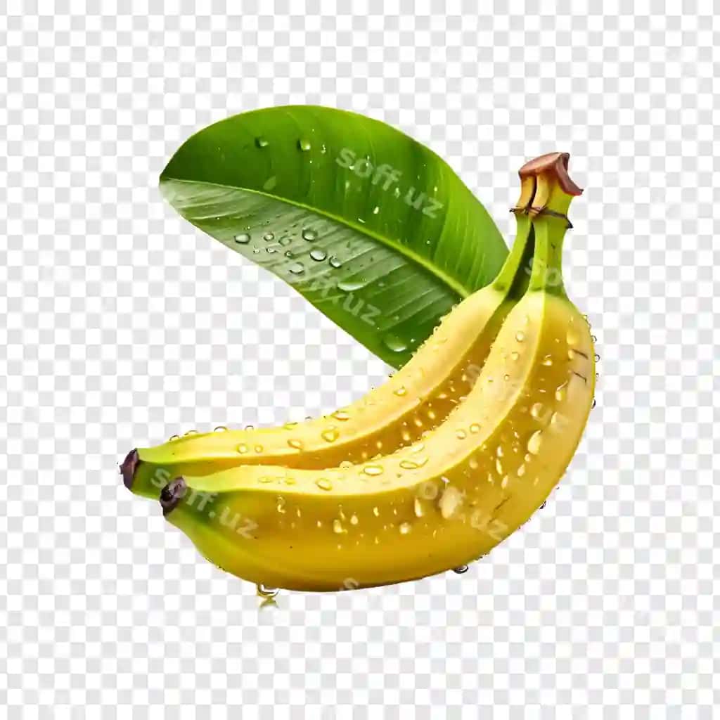 Taze sariq bananlar yashil varaqdagi suv damchalari | Fresh yellow bananas with green leaf water drops