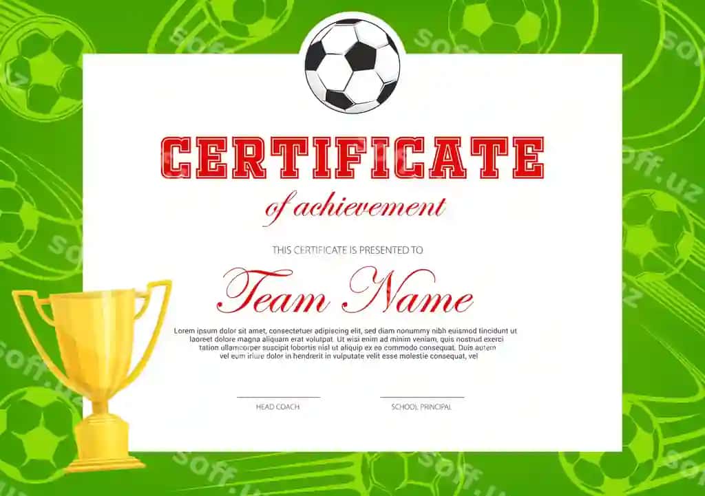 Guvohnoma muvaffaqiyat futbol o'yini | Certificate achievement soccer football game