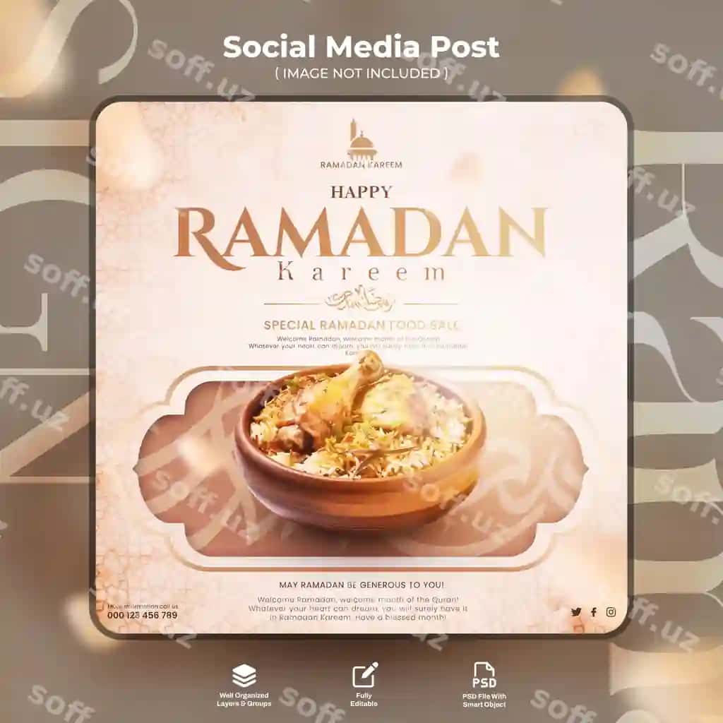 Ramazon muborak Islomiy bayram kabsa iftahr ovqat sotuvi sotsial | Happy ramadan mubarak islamic festival kabsa iftar food sale social
