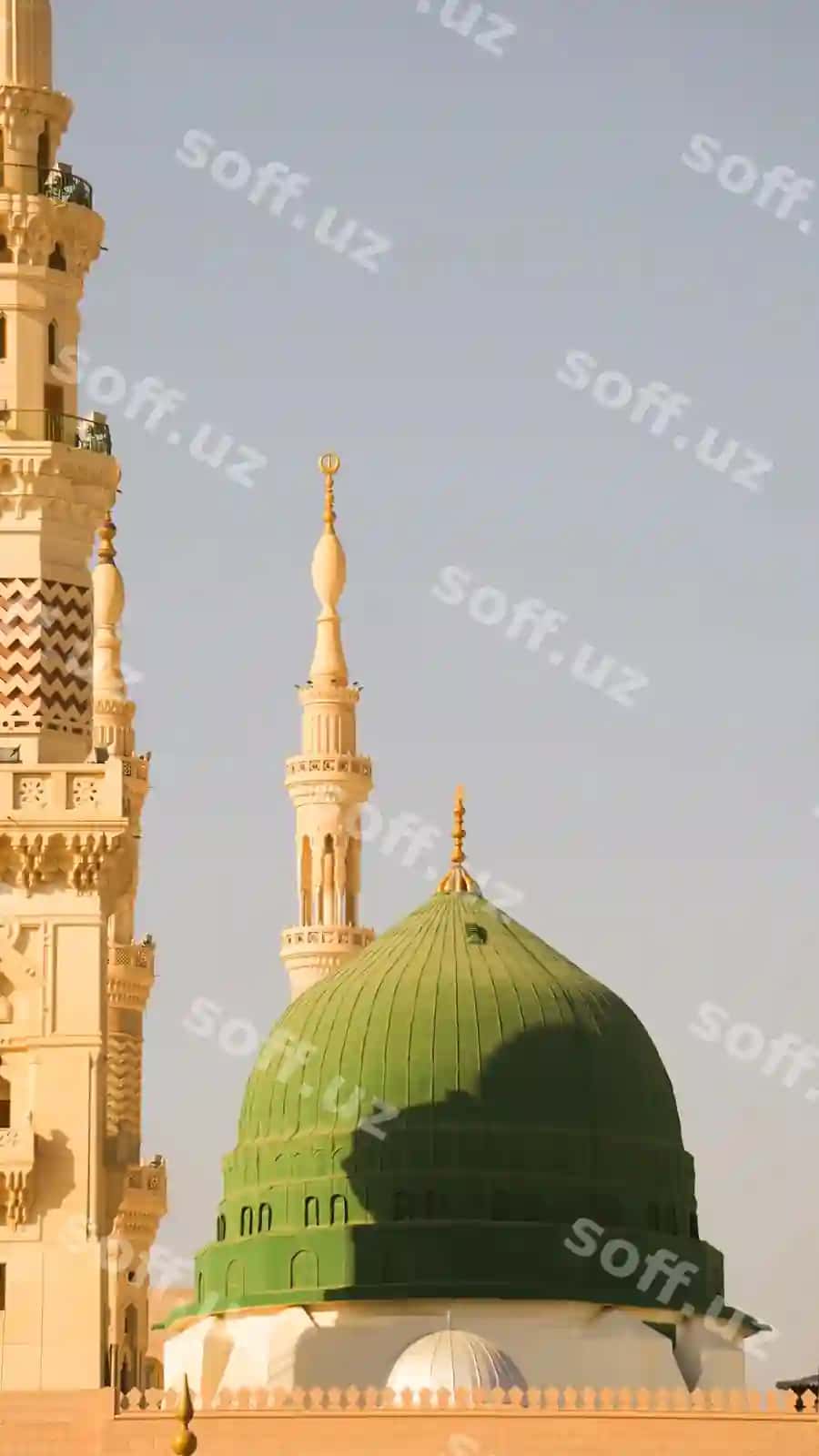Medina Nabaviy masjidi illustratsiyasi Mavlidun-Nabi orqa fon banneri Muhammad xattotliklari bilan | Madina nabawi mosque illustration milad un nabi background banner with muhammad calligraphy