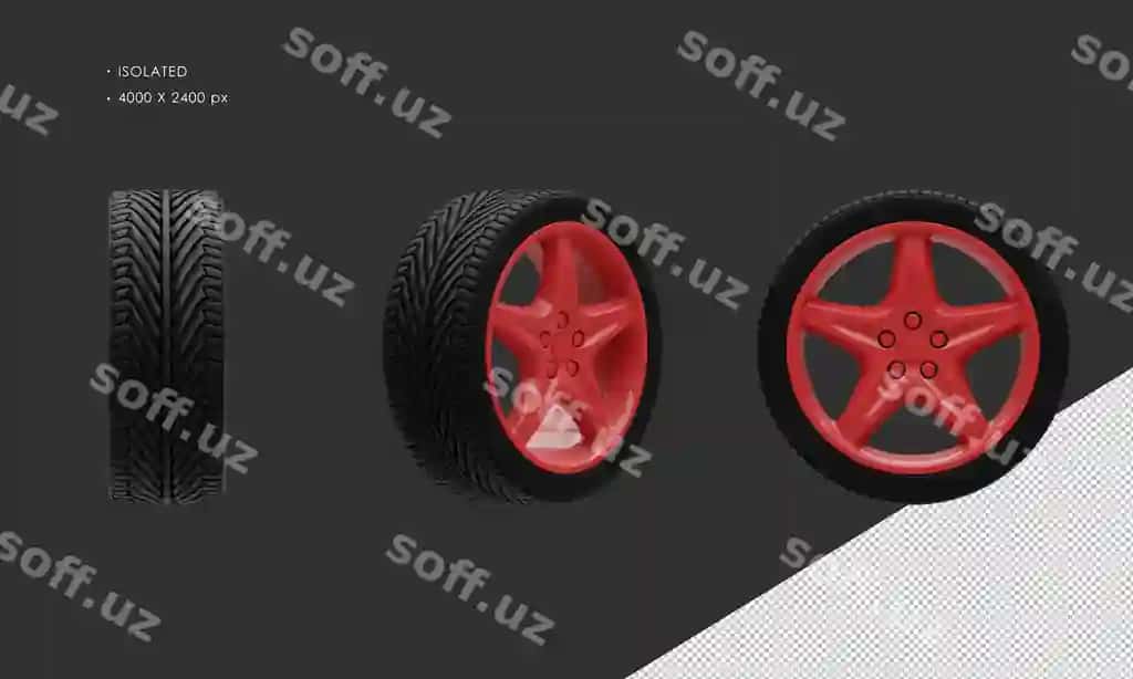 Ajralgan super sport sedan mashina qizil hrom g'ildirak chet shinn | Isolated super sport sedan car red chrome wheel rim tire
