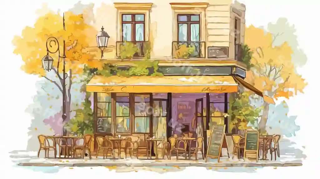 Binofat erkin chizmalarli yol gʻisi kafe-restoran tashqi ko'rinishi | Vibrant freehand drawings sidewalk cafe restaurant exterior