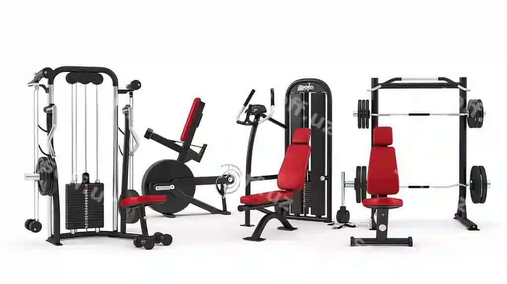 Jim jihozlari toza oq orqa fonda | Gym equipments clean white background