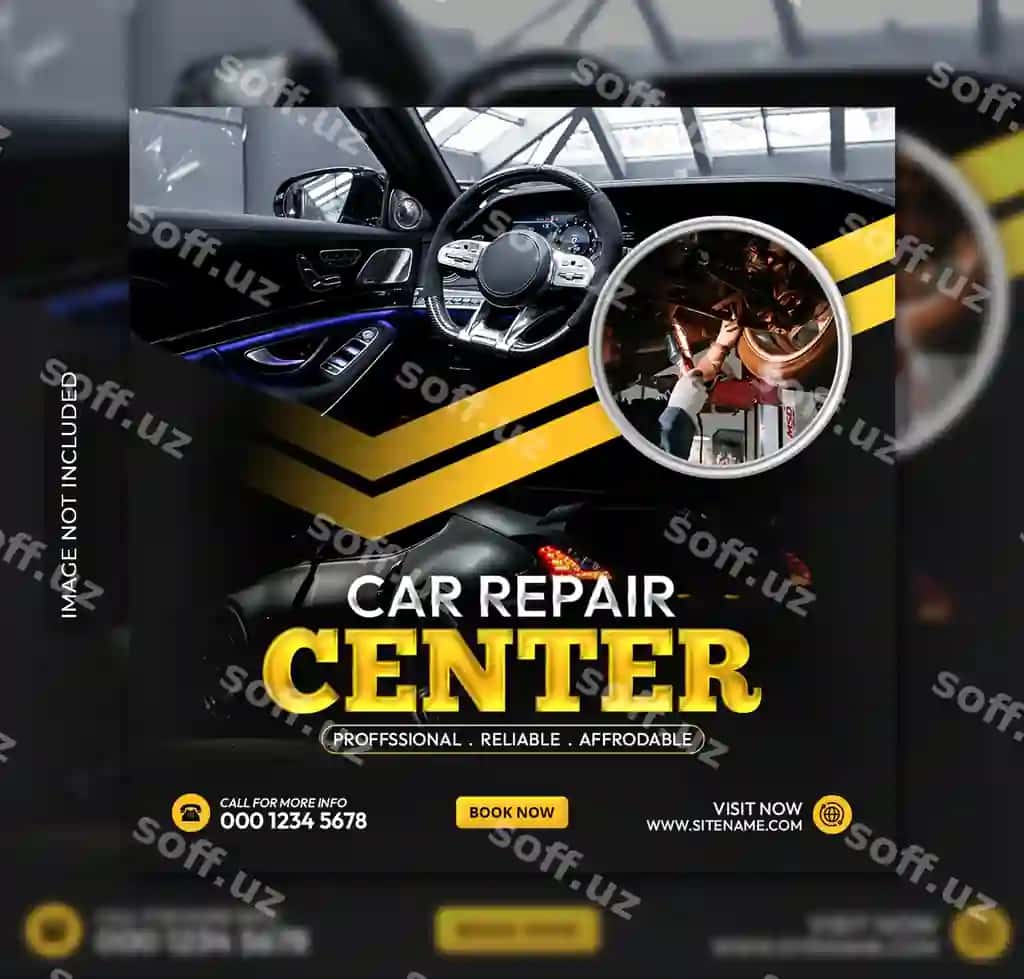 Mashina ta'mir markazi kvadrat flyer Instagram ijtimoiy tarmoqlari post shabloni | Car repair center square flyer instagram social media post template