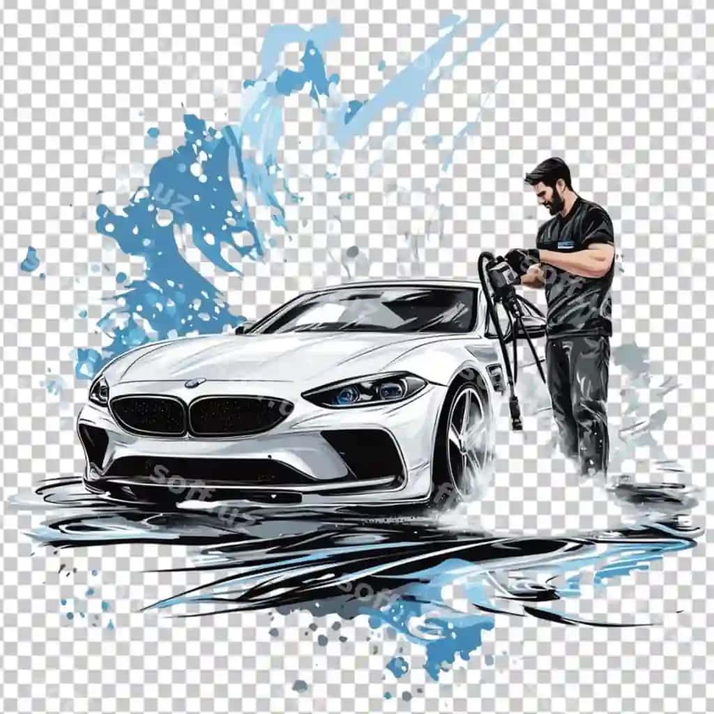 T-shirt dizayni chiroyli avtomobil yuvishni o'z ichiga kirgan shaffof fonda | Tshirt design featuring beautiful car wash transparent background