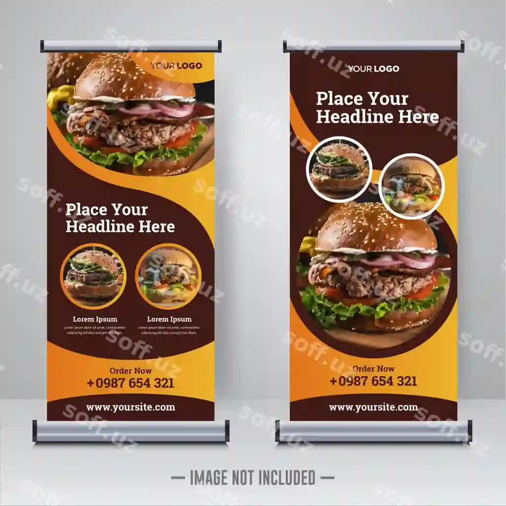 Ovqat restorani aylanma baner shabloni | Food restaurant roll up banner template