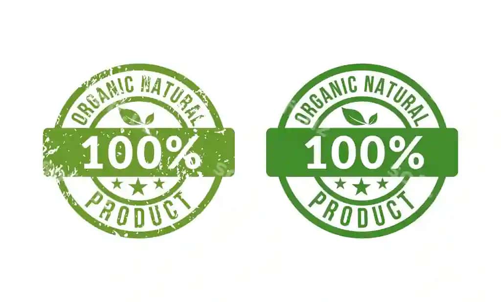 Yashil pechat 100 organik tabiiy mahsulot ikon matni bilan ajraltirilgan | Green rubber stamp with text 100 organic natural product icon isolated