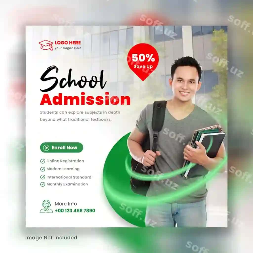 Maktab qabuli ijtimoiy tarmoqlar Instagram posti baneri | School admission social media instagram post banner