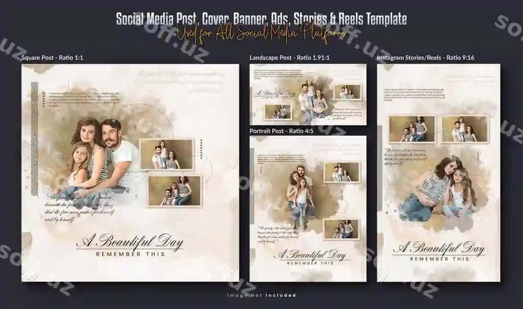 Foto effekt Instagram banerlar Reels Story Ijtimoiy media postllari shablon | Photo effect instagram banners reels story social media posts template