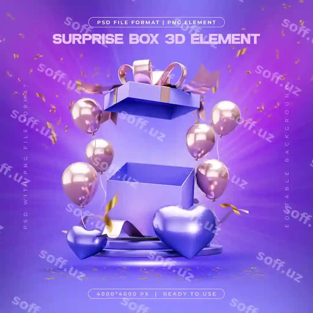 Tug'ilgan kun sevimli, surpriz sovg'a qutisi, 3D elementlar, ijtimoiy tarmoqlar uchun ajralangan | Birthday blast surprise gift box 3d elements social media isolated
