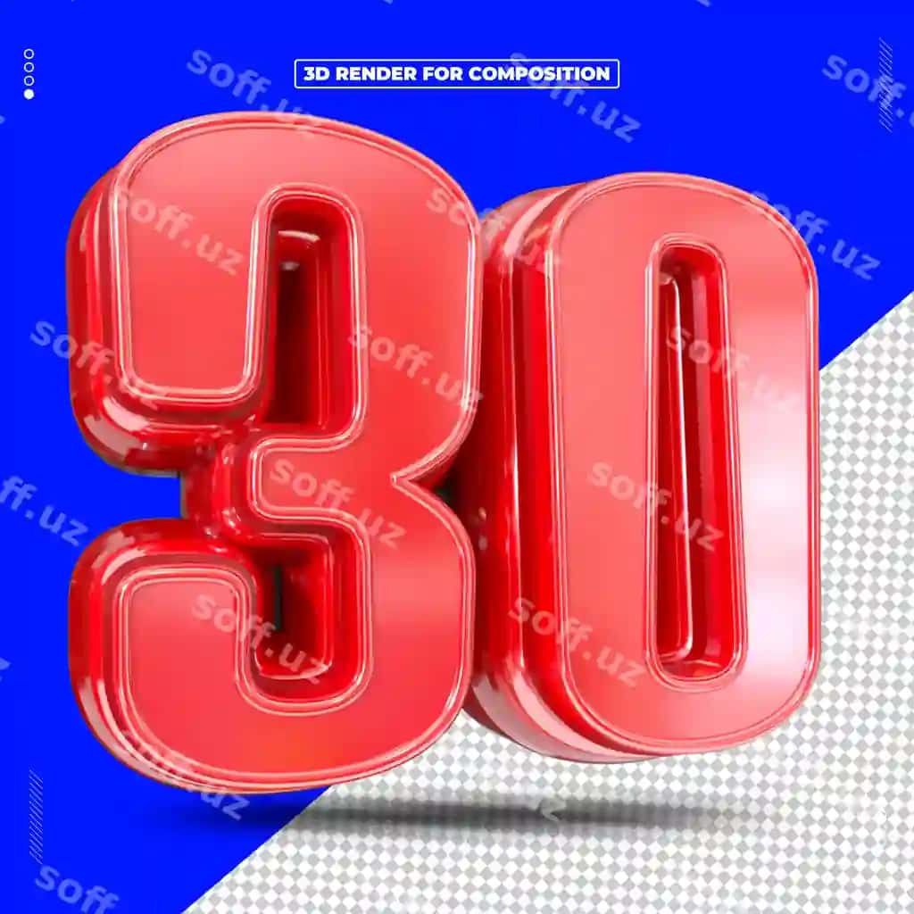 3d render qizil raqam 30 | 3d render red number 30