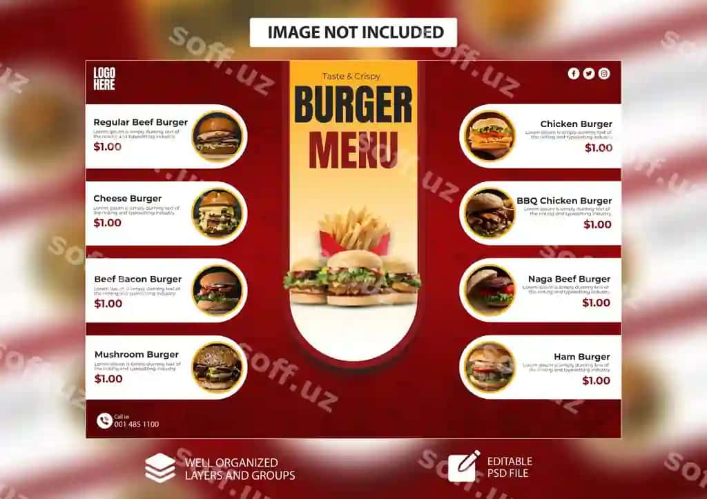Psd ovqat menyu restoran bifold broshyur shabloni | Psd food menu restaurant bifold brochure template