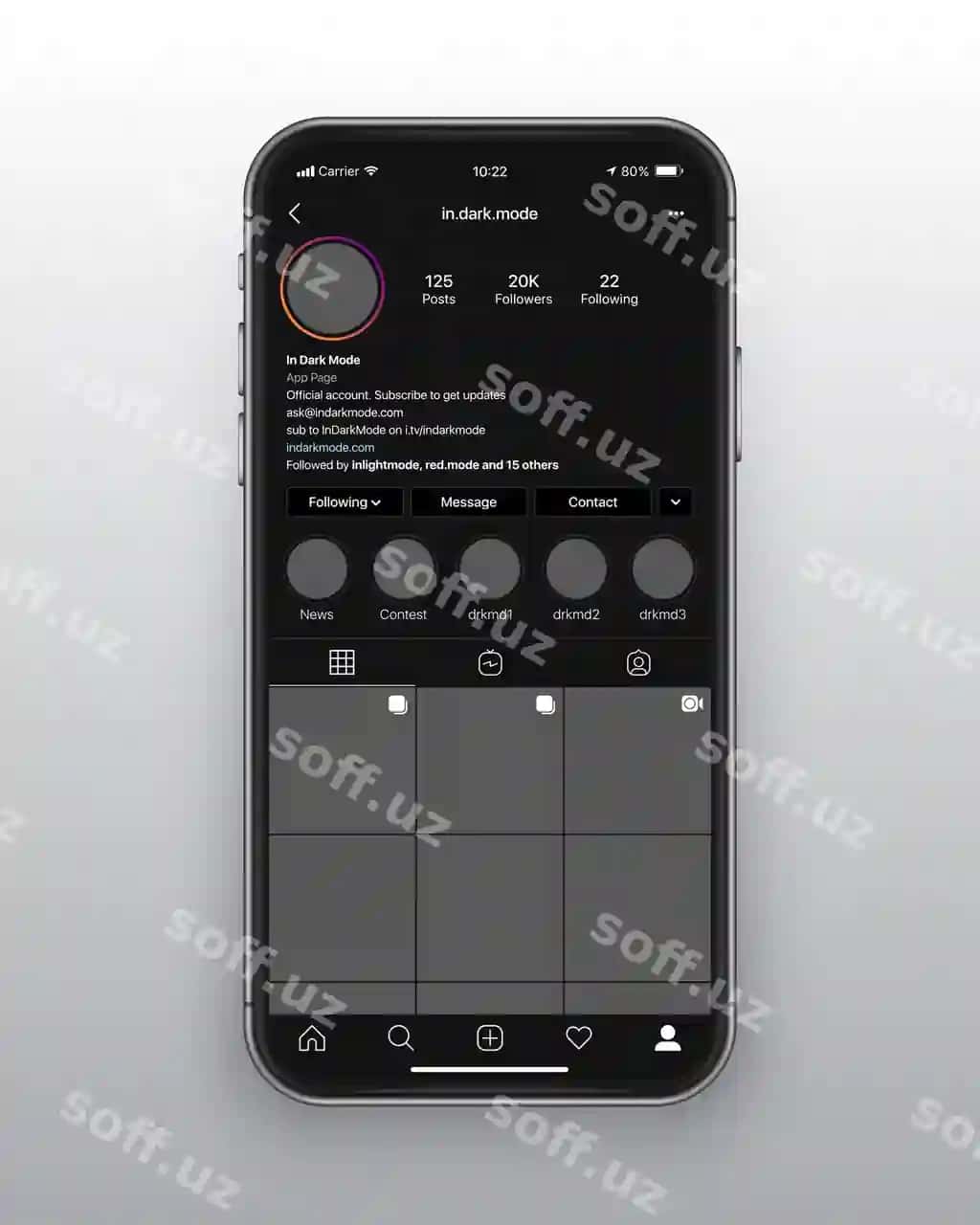Instagram qorong'i rejim UI UX shabloni | Instagram dark mode ui ux template