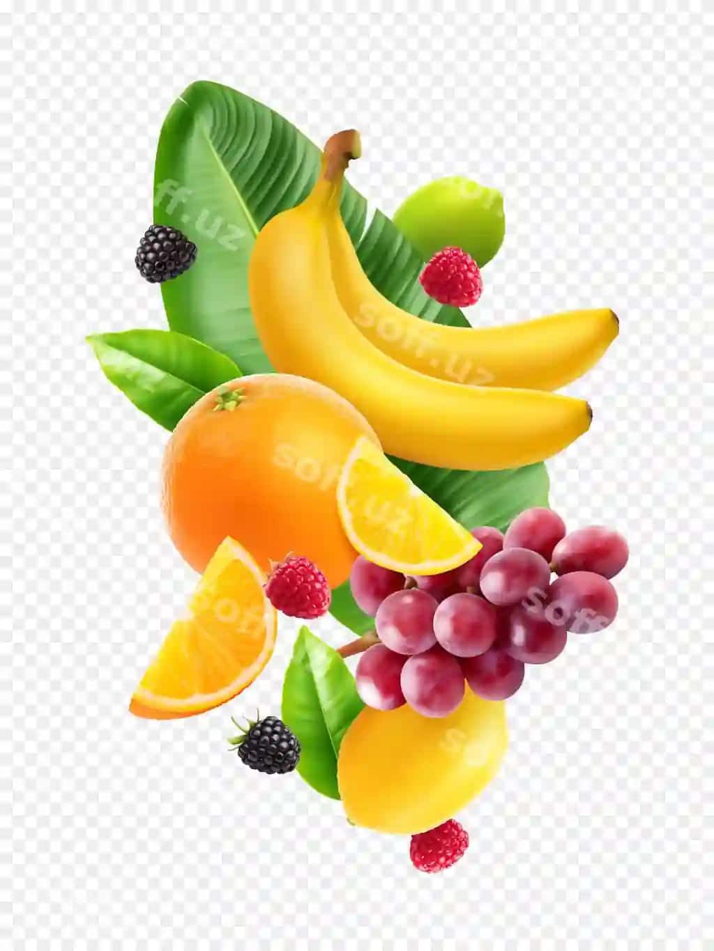Realistik yangi meva kompositsiyasi shaffof fonda | Realistic fresh fruits composition transparent background