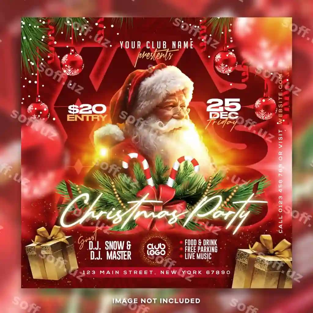Baxromingiz mubayyab Instagram post psd | Merry christmas party instagram post psd