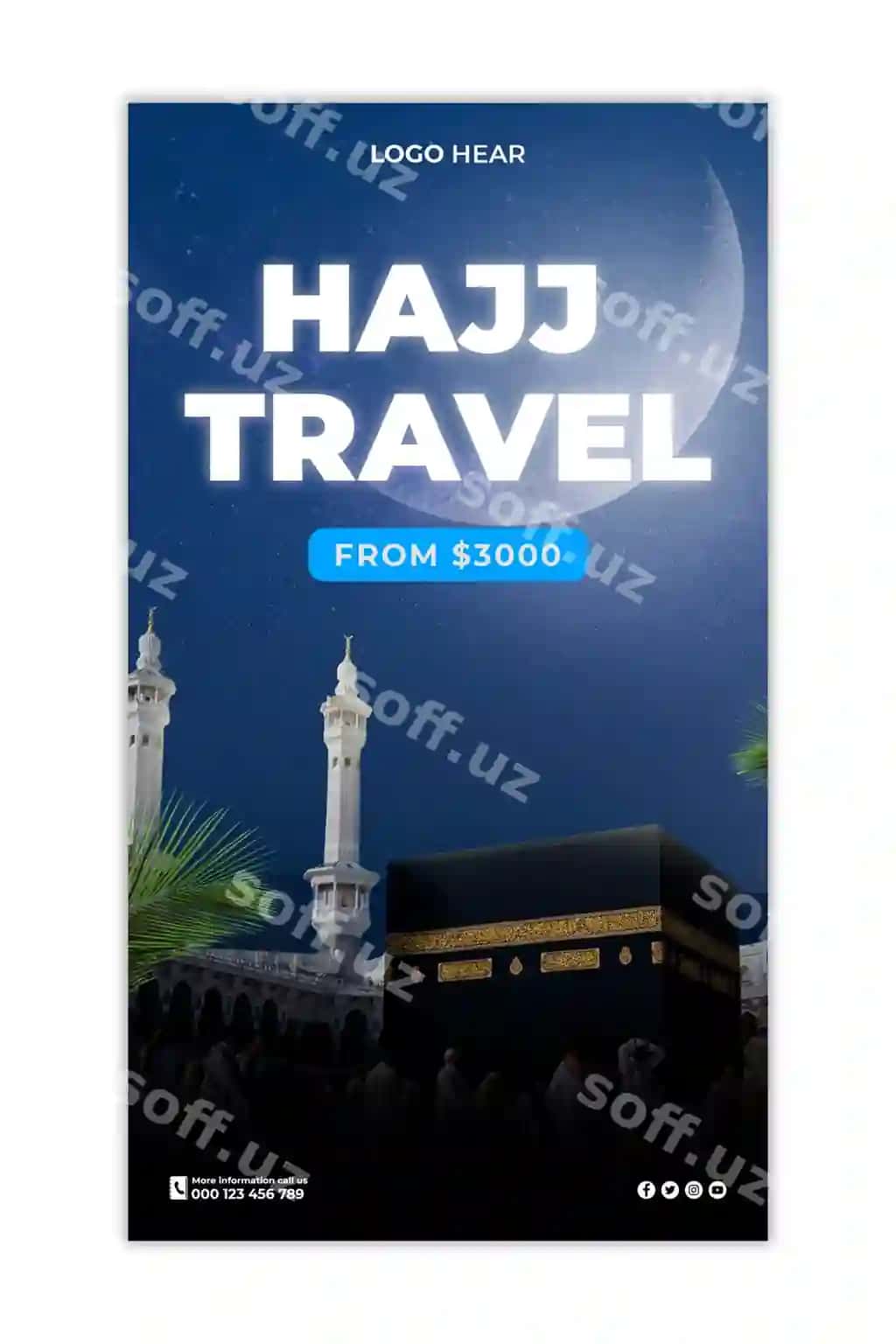 Psd Hajj Mabrouk Muqaddas Mekka salom Islomiy fon dizayni bilan | Psd hajj mabrour holy mecca greeting islamic background design with