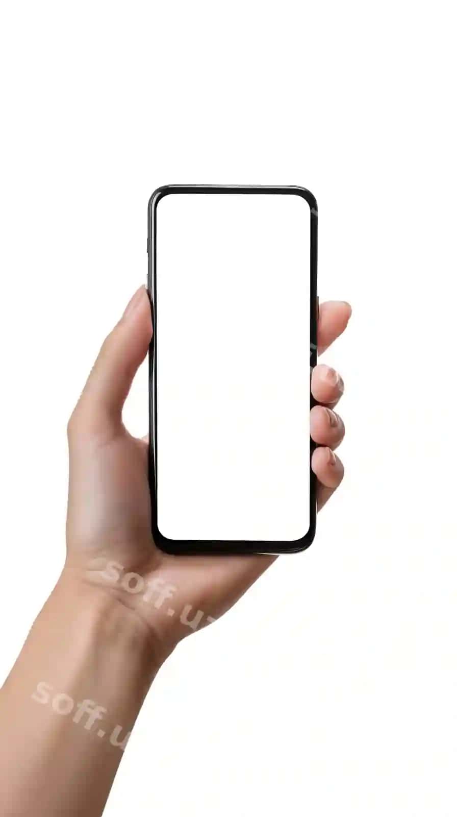 Qo'l tutgan oq ekranli akillı telefon zamonaviy aloqa qurulmasi | Hand holding white screen smartphone modern communication device