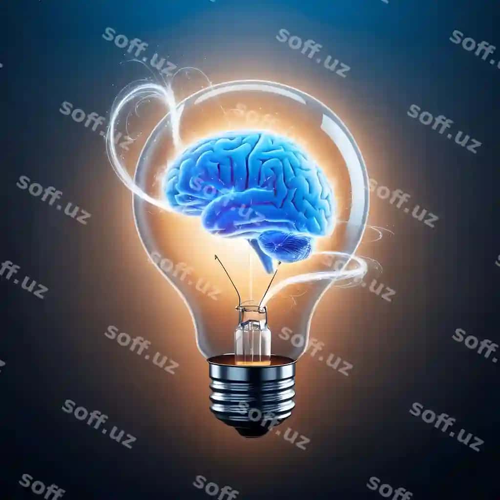 Yorqin bosh lampaning ichidagi kuchli ilhomni namoyish etadi. | Glowing brain inside light bulb represents power inspiration